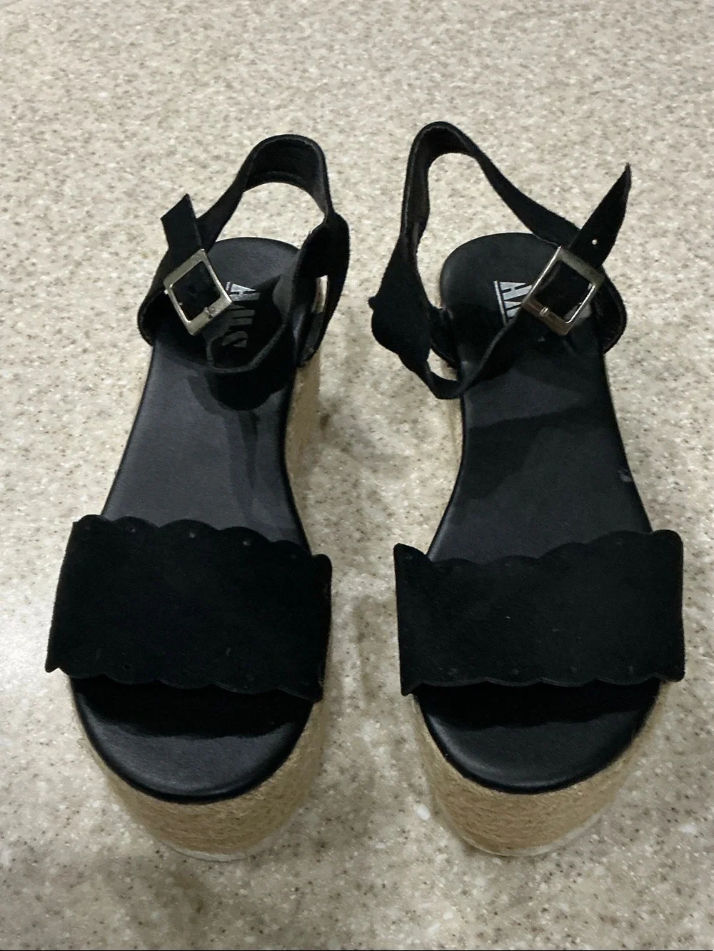 Women's Black Espadrille Platform Sandals with Ankle Buckle